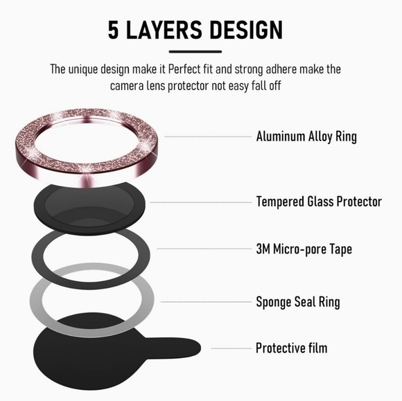 Camera lens tempered glass protector Glitter iPhone 14 iPhone 14 Plus Pink - Picture 3 of 6